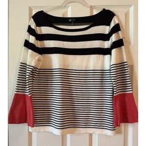 Vila Milano Womens Size L Black/White/Red Striped Soft Dolman Sleeve Sweater